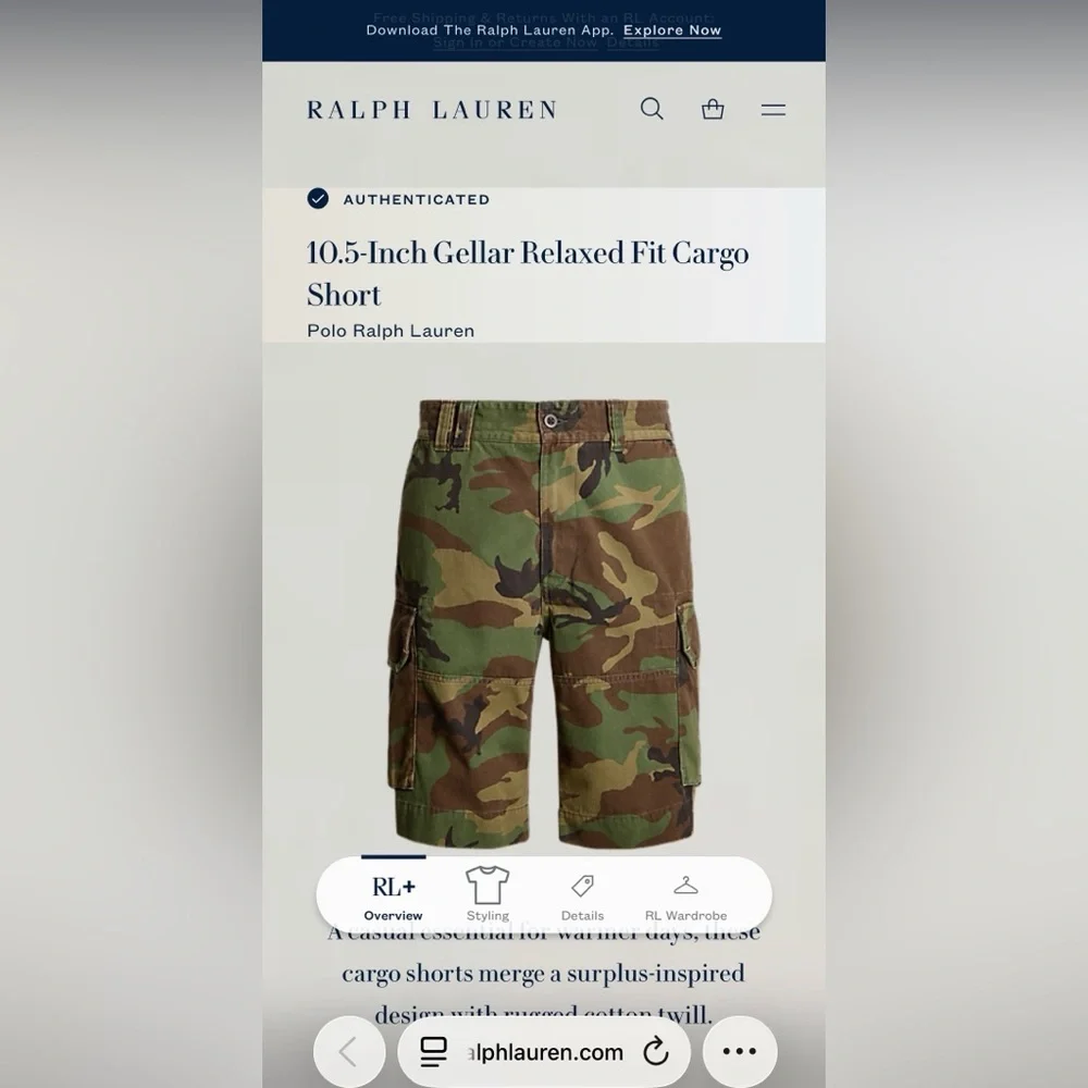 NWT Polo Ralph Lauren Men’s 10.5-Inch Gellar Relaxed Fit Cargo Short. “Camo”, 38 - Picture 12 of 12